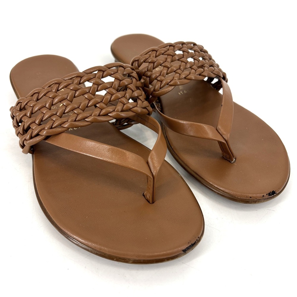 Italian Shoemakers Thong Moxi Sandals Brown Braided Faux Leather Italy 7.5 READ!